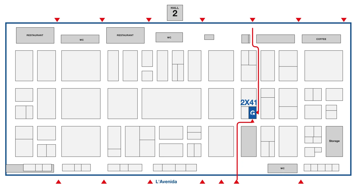 ICE Barcelona floor plan showing the location of Agreegain stand 2X41